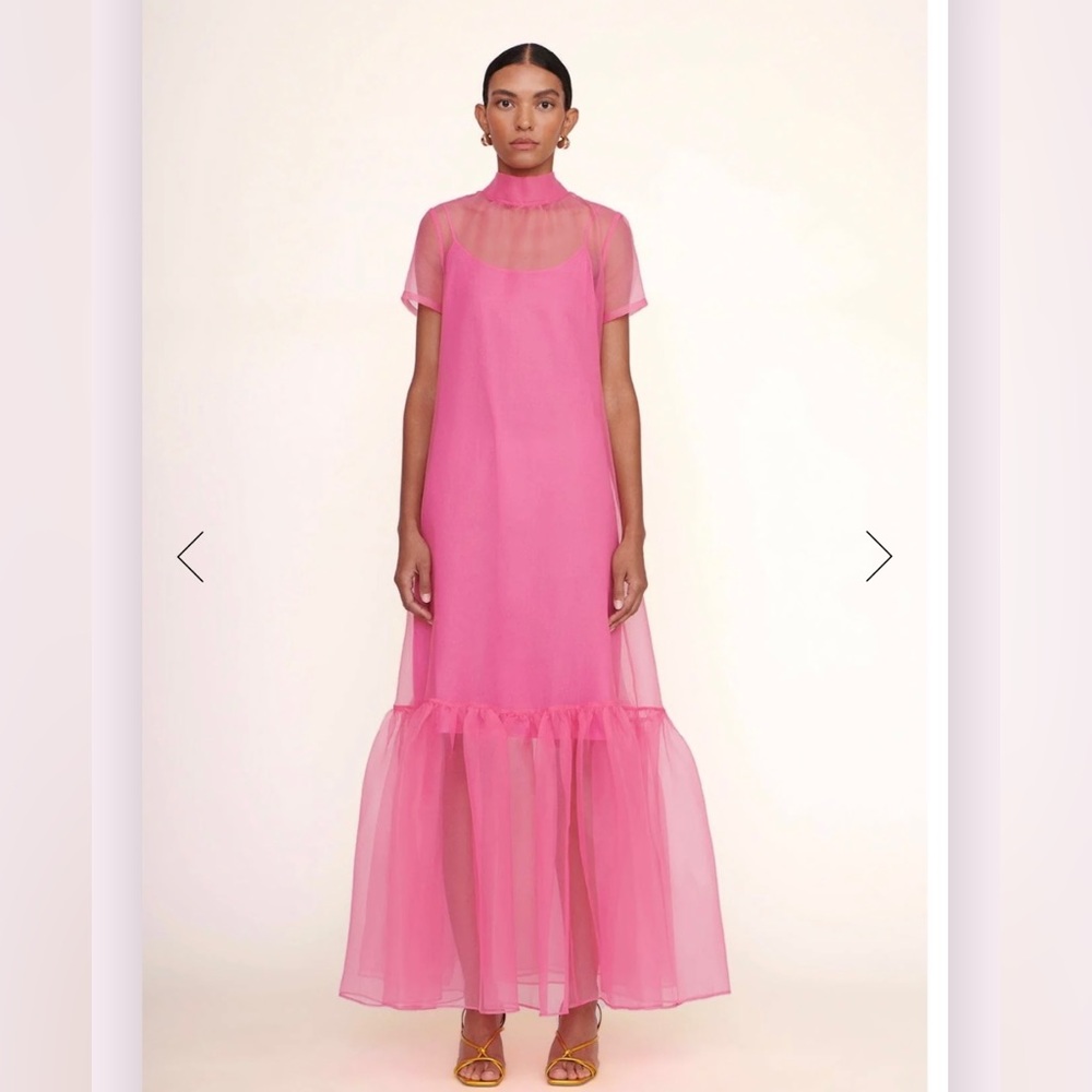 ❌SOLD❌ NWT STAUD Calluna Organza Bow Back High Neck Maxi Gown Dress pink SZ S - Picture 2 of 7